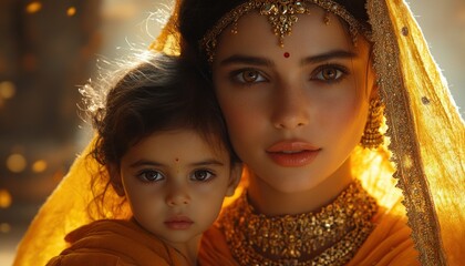 Divine Mother Yashoda with Baby Krishna in Traditional Indian Art Celebrating Janmashtami