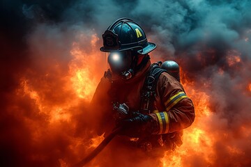 Firefighter Bravely Battles Intense Blaze Amidst Smoke and Flames