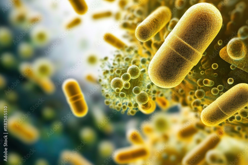 Poster pills surrounding and attacking bacteria illustrating advancements in medical science and drug devel