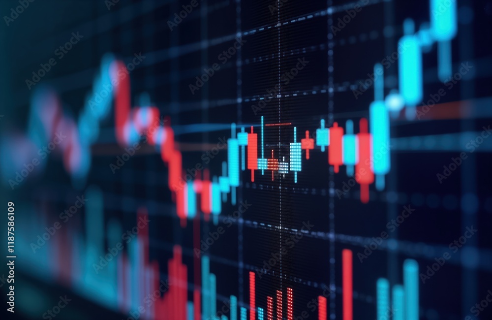 Aufkleber digital display shows stock market data. charts, graphs depict trade activity. fluctuating prices, v