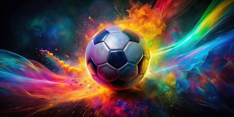 Naklejka premium Abstract Colorful Grunge Soccer Ball - Long Exposure Artistry for Sport Enthusiasts and Creative Concepts