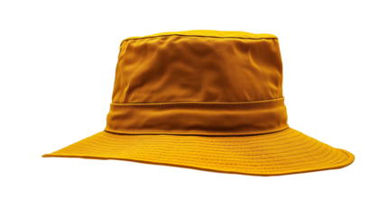 Yellow bucket hat isolated on transparent background perfect for mockup branding and fashion design concepts. 