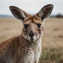 Fototapeta premium A kangaroo with large ears and a curious expression against a white background.