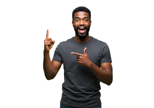 Attractive young guy smiling and pointing his finger 