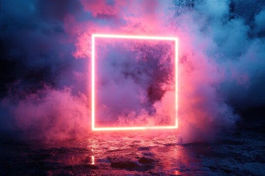 Neon Frame with Shining Effect on Dark Background for Online Shopping Sale and Discount Promotion in Retro Style