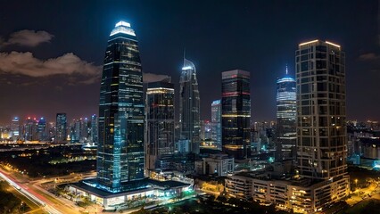 Shanghai city buildings night scenery
