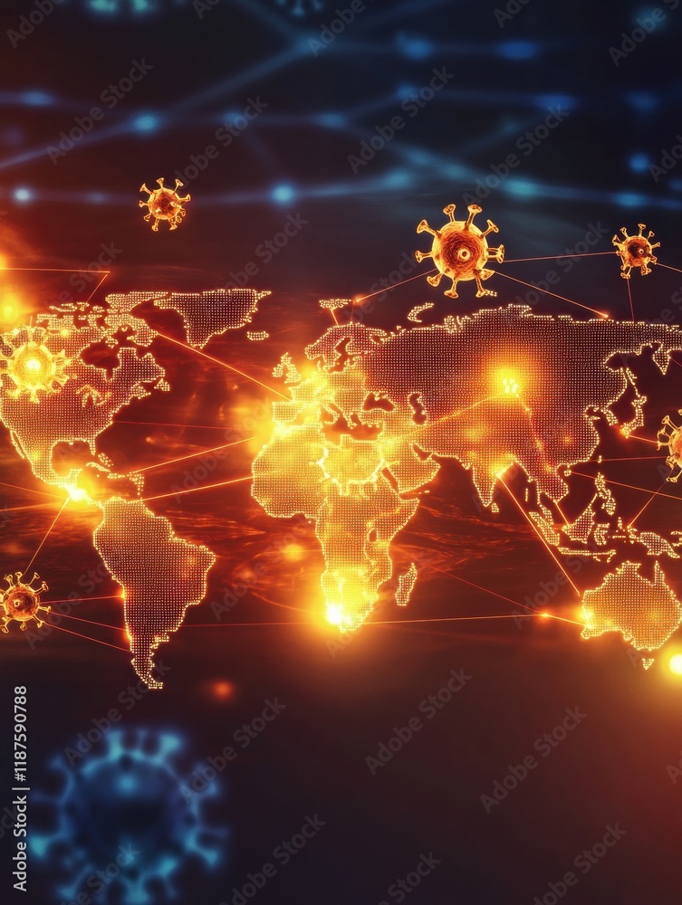 Aufkleber World map depicting highlighted viral spread zones across various continents and regions. Generative AI