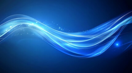 Abstract Blue Waves with Glowing Particles Background