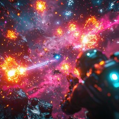 Cosmic Battle in Vibrant Galactic Chaos