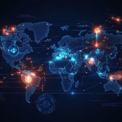 Obraz premium Global map highlighting zones of viral spread with data layers and visual indicators. Generative AI