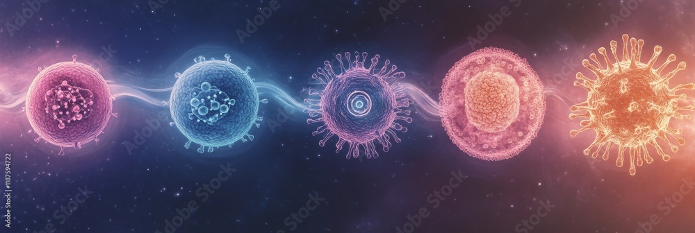 Aufkleber progression of virus forms from simple to intricate structures showcasing evolutionary complexity in