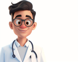 Cheerful Cartoon Doctor Illustration with Stethoscope for Medical and Healthcare Concepts