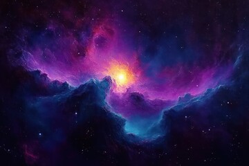 Obraz premium Cosmic Nebula Abstract Illustration of Starry Galaxy and Mysterious Universe