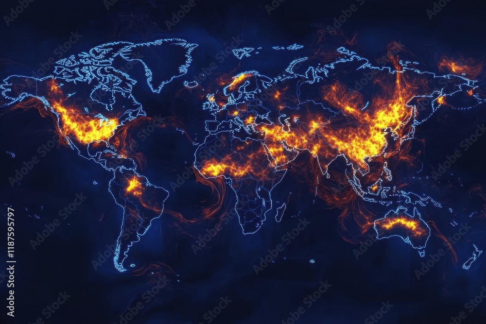 Aufkleber world map highlighting zones of viral spread across different continents and regions during recent o
