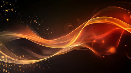 Abstract Orange and Gold Wave Design with Glowing Particles