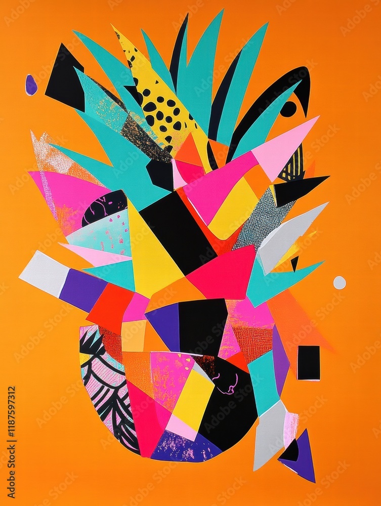 Aufkleber vibrant abstract geometric pineapple design showcasing bold colors and shapes in a playful compositi