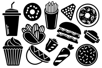 Junk Food Clipart elements and icons, isolated on a white background vector art illustration