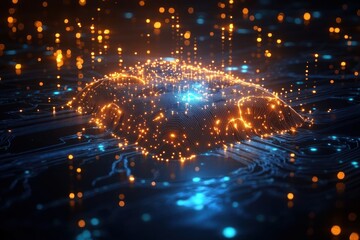 Obraz premium Futuristic Digital Neural Network Technology Concept Cyberpunk Background