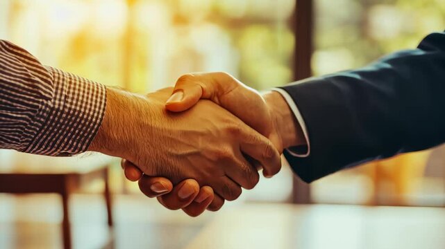 shaking hands and thank you handshake of a corporate worker in a office. Business deal, partnership and we are hiring gesture with a female hr manager ready for onboarding welcome with trust 