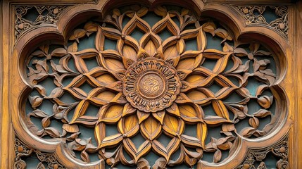 Intricate Wooden Carving: A Mandala of Floral Design