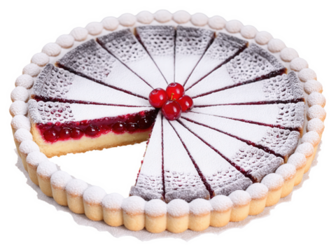 Linzer Torte, short crumbly pastry base topped with red currant jam and lattice crust, dusted with powdered sugar, Austrian tart,