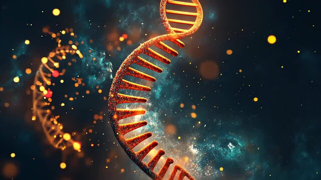 DNA double helix genetic material. Gene sequencing abstract design. Floating in space background, 
science, abstract, biology, biotechnology, molecular, health, genetic