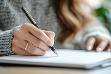 Close Up of Asian Woman Writing Notes with Pen in Co-Working Space