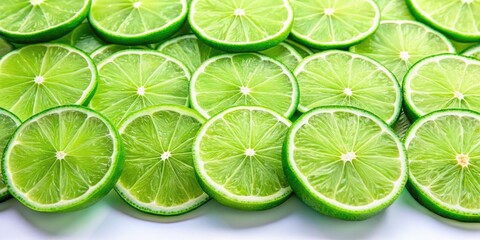 Fresh Green Lime Slices on White Background for Culinary Use, Vibrant Citrus Fruit, Healthy Cooking Ingredients, Refreshing Lime Flavor, Perfect for Beverages and Dishes