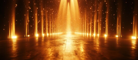 Fototapeta premium Golden stage lights, path, sparkle
