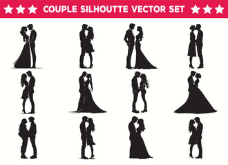 Fototapeta premium Set of Romantic Couple Silhouettes in Various Poses Bundle For you