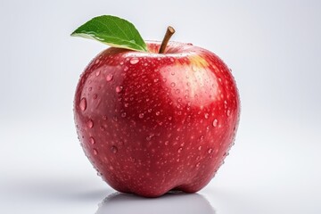 Fresh red apple with droplets on its surface, showcasing natural beauty and vibrant color