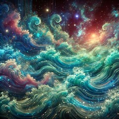 Fantasy cosmic ocean with glowing stars