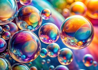 Naklejka premium Macro Pastel Watercolor Bubbles: Floating Colorful Spheres Photography