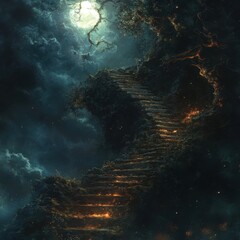 Obraz premium Mystical Pathway Through Enchanted Forest at Night