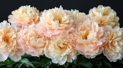 Peach Peonies: A Delicate Floral Masterpiece in Soft Pastel Hues. Stunning Close-up Photography of Beautiful Blossoms. Perfect for Spring and Summer Decor.