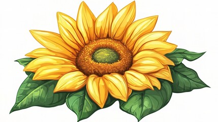 Naklejka premium Radiant Sunflower: A close-up illustration of a sunflower with bright yellow petals and a detailed center, set against a minimalist backdrop, evoking the warmth of summer.
