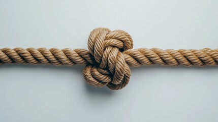 Obraz premium Strong rope with knot against plain background for stability and strength concepts