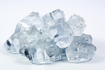 Obraz premium Clear ice cubes arranged in a pile for beverage cooling and culinary use at home or bars