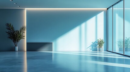 Modern interior space with plants and natural light minimalistic design