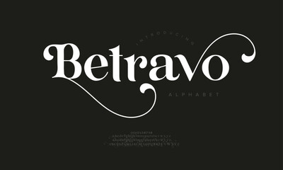 Betravo typography beauty fashion elegant minimalist serif italic fonts decorative wedding vintage retro logos. Minimal luxury font alphabet logo. Vector illustration