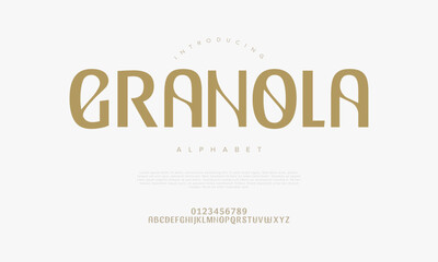 Granola typography beauty fashion elegant minimalist serif italic fonts decorative wedding vintage retro logos. Minimal luxury font alphabet logo. Vector illustration