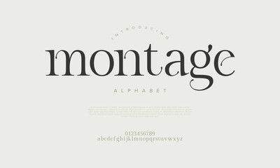 Montage typography beauty fashion elegant minimalist serif italic fonts decorative wedding vintage retro logos. Minimal luxury font alphabet logo. Vector illustration