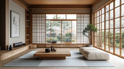 Serene japanese interior design home living room zen space aesthetics