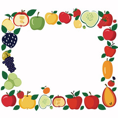 Colorful fruits border frame white background