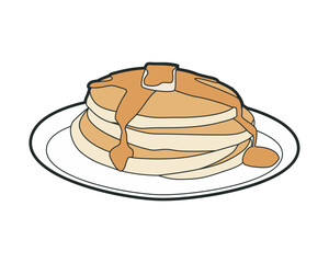 pancakes with syrup stack on plate vector illustration