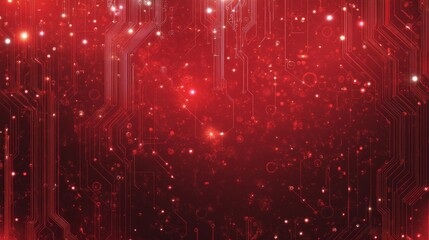 Abstract Red Circuitry Background with Glowing Lights - Ideal for Technology-Themed Designs and Digital Art Projects