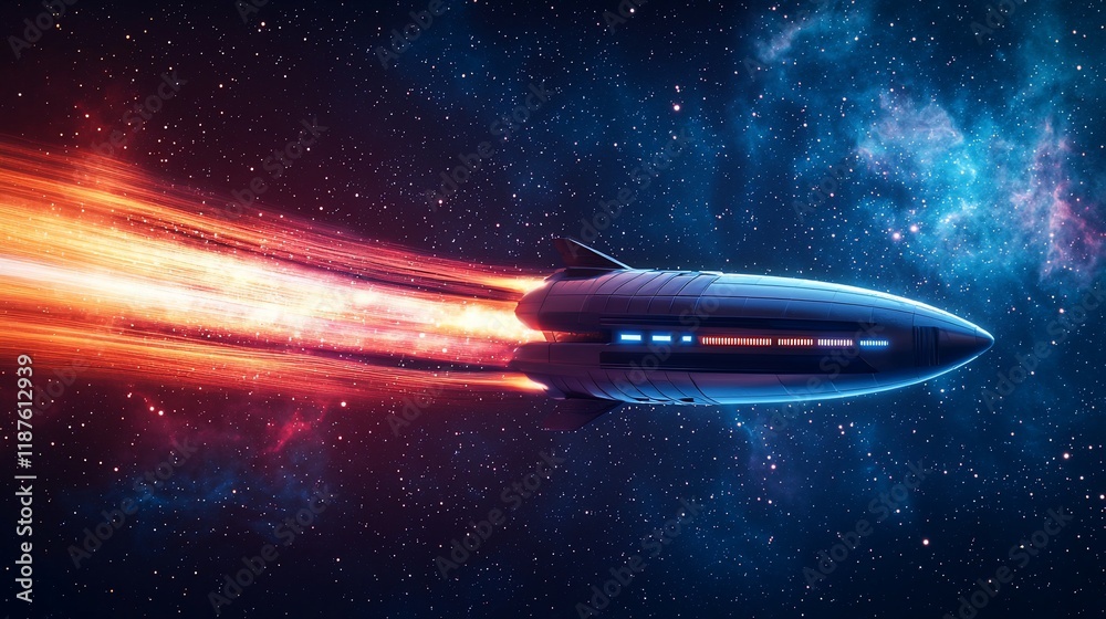 Aufkleber spaceship accelerating through vibrant nebula.