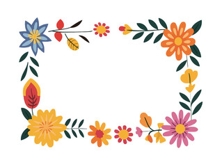 Colorful flowers frame white background