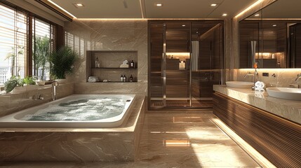 Obraz premium Modern bathroom with spa features and elegant design.