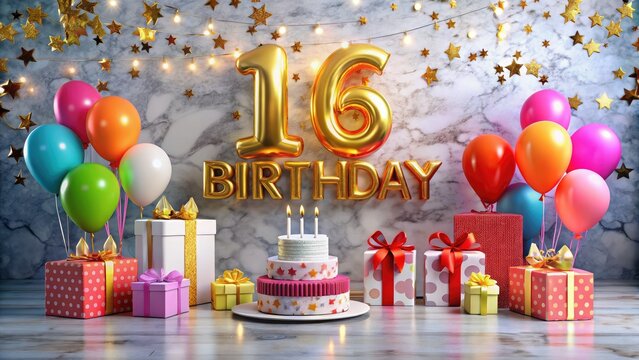 Happy 16th Birthday Party - Modern Marble 3D Render